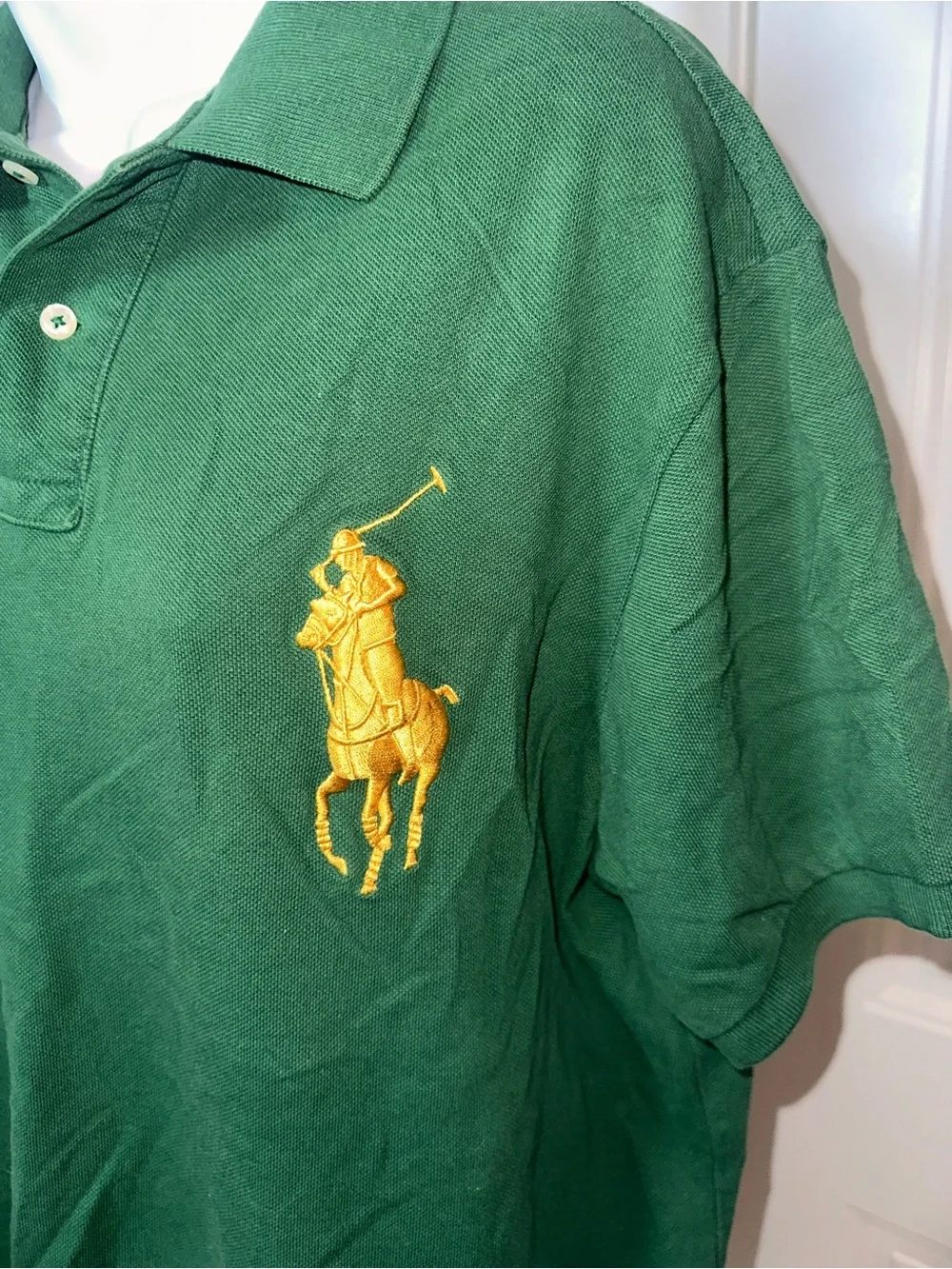 Ralph Lauren Vintage Size Large Mens Green Polo with Large Gold Pony Embroidery